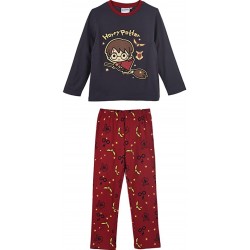 Pijama Largo Niño Rojo y Negro Harry Potter (Brilla en la oscuridad)