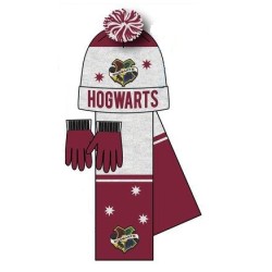 Pack Gorro + Guantes + Bufanda Gris Niño Hogwarts Harry Potter