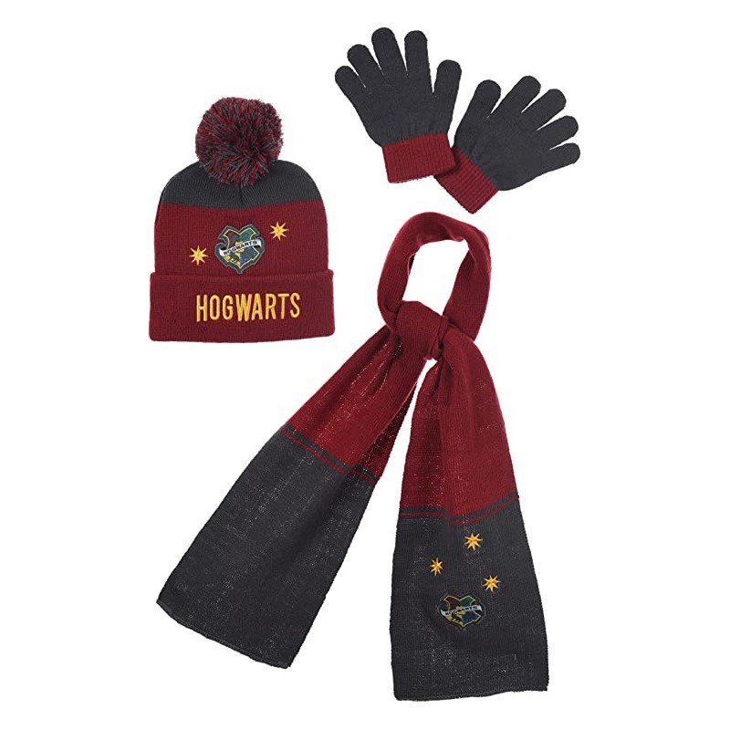 Pack Gorro + Guantes + Bufanda Burdeos Niño Hogwarts Harry Potter