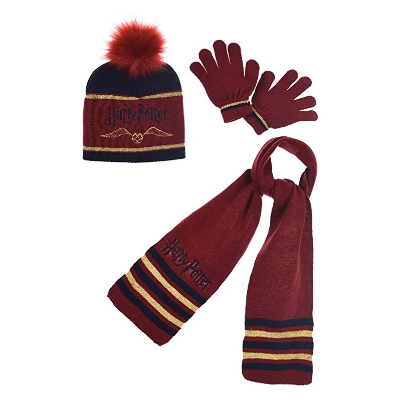 Pack Guantes + Gorro + Bufanda Burdeos Harry Potter