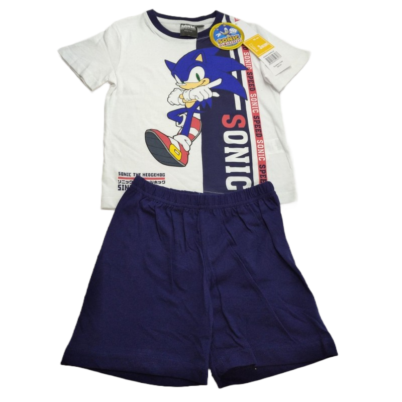 Pijama Corto Niño blanco y Azul Sonic The Hedgehog